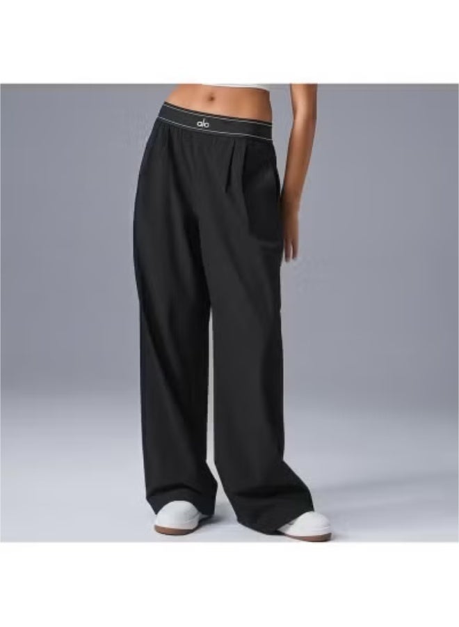 ALO High-Rise Logo Elastic Waist Yoga Pants - Women's Lightweight Wide-Leg Athletic Trousers with Breathable Fabric for Yoga, Lounge & Casual Wear - Image 4